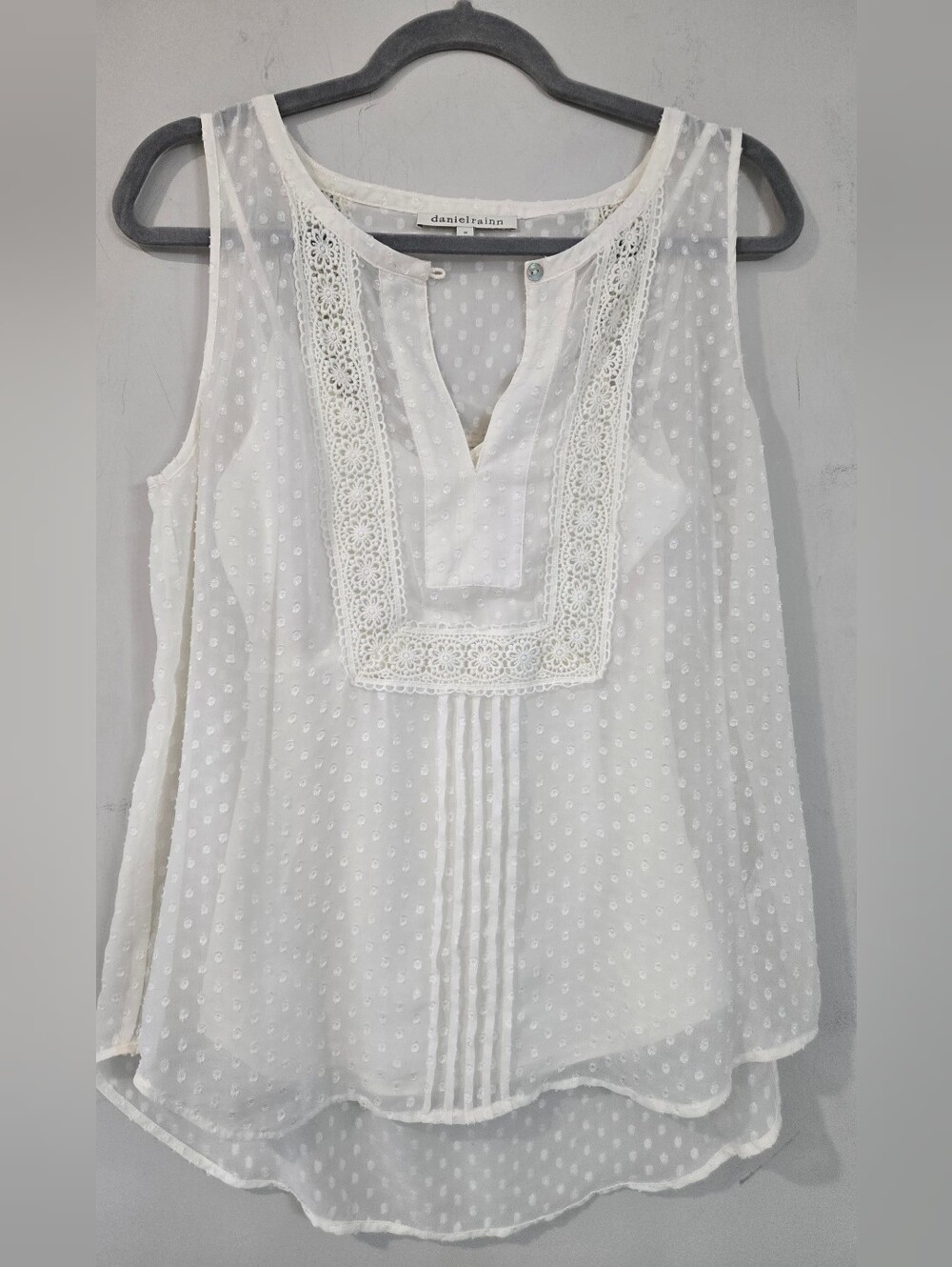 Daniel Rainn White Swiss Dot Lace Bib Sleeveless Camisole